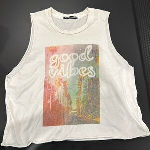 Brandy Melville Good Vibes Palm Tree Graphic Cropped Muscle Shirt